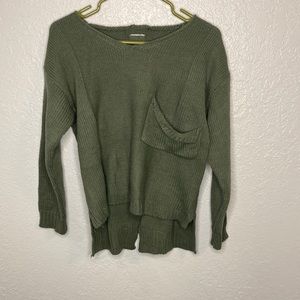 Olive green distressed sweater.